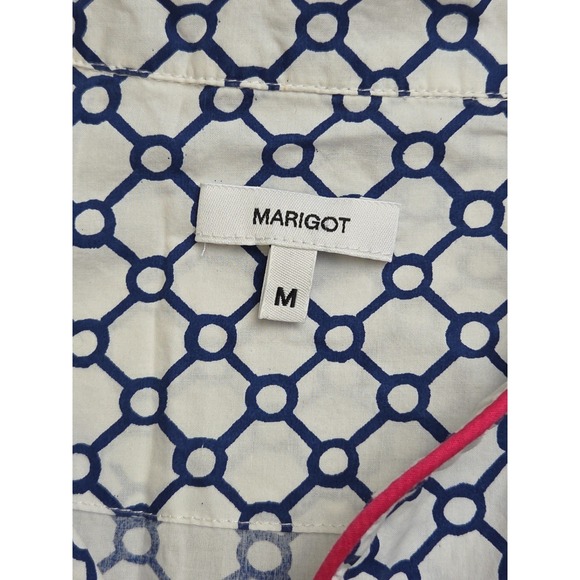 MARIGOT Block Print Night Shirt Blue Geometric Pajama Dress Size M Msrp $105 - Picture 4 of 10